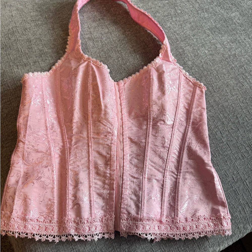 Pink Satin Brocade Corset Top